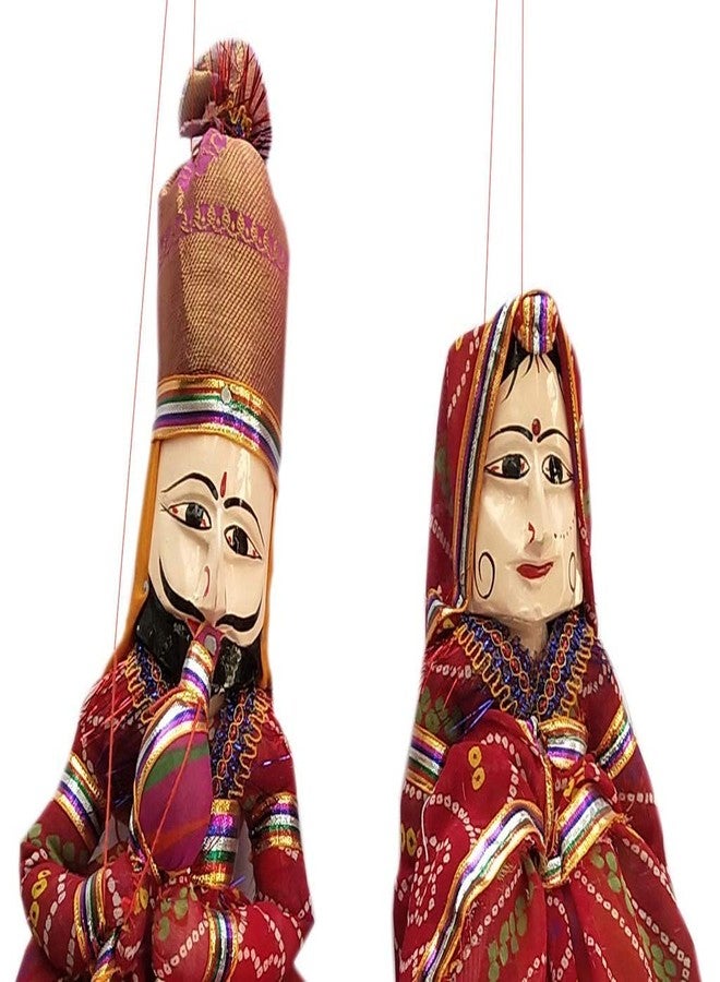 Samariya Rajasthani Handmade Colorful Fabric Wooden Face String,Kathputli/Puppet Pair for Home Décor, Cultural Program and Events Red (Pack of 1 Pair) - Image 2